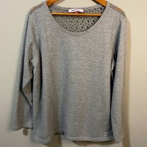 Triple Five Soul Crochet Back Long Sleeve‎ Gray Sweatshirt Top Women's Size 2X